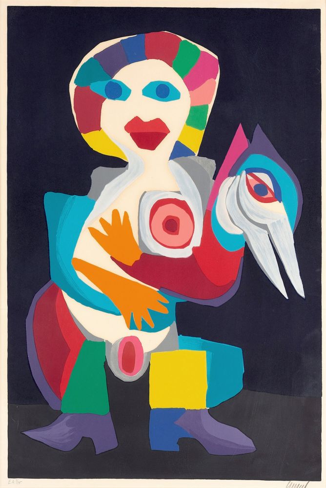 Litografía Appel - Femme avec Oiseau