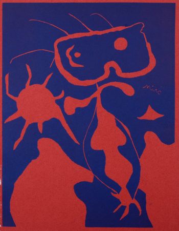 Grabado En Madera Miró - Femme avec soleil rouge, 1959