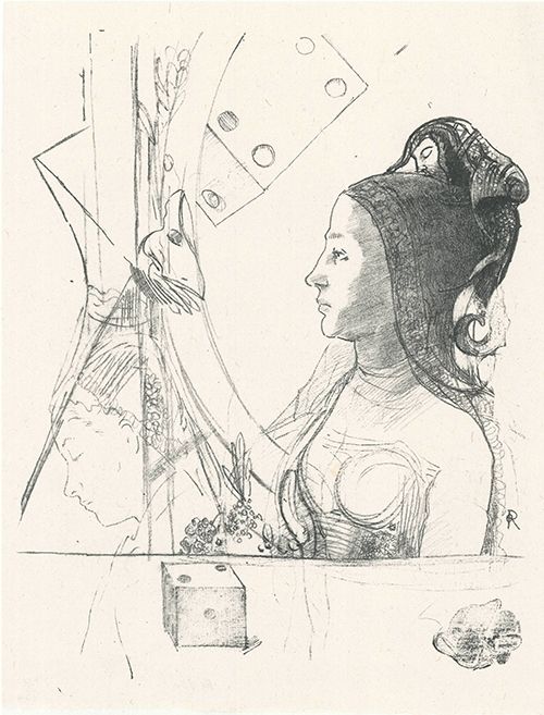 Litografía Redon - Femme de profil, coiffée d'un hénin