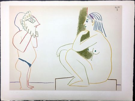 Litografía Picasso - Femme et Satyre (de La Comédie Humaine - Verve 29-30. 1954).