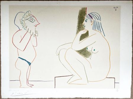 Litografía Picasso - FEMME ET SATYRE (de La Comédie Humaine, 1954)