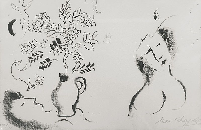 Litografía Chagall - Femme et Vase fleuri / Lithographie pour un catalogue