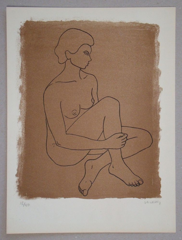 Litografía Vacossin - Femme nue assise