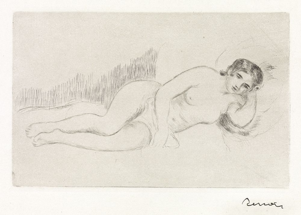 Grabado Renoir - Femme nue couche (tournée a droite) 1ere planche 