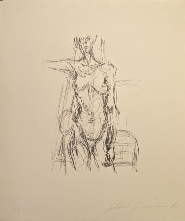 Litografía Giacometti - Femme Nue Debout avec le bras drout levé - signed