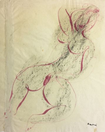 Monotipo Fautrier - Femme se caressant. Dessin original au pinceau (1942)