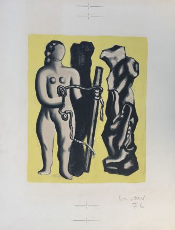 Litografía Leger - Femme sur fond jaune (Woman on yellow background)