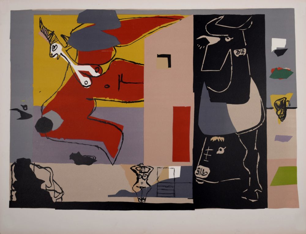 Litografía Le Corbusier - Femme Unicorn et taureau noir (licorne ailée), 1960