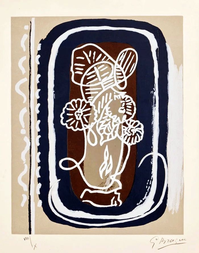 Grabado En Madera Braque - Fleurs blanches