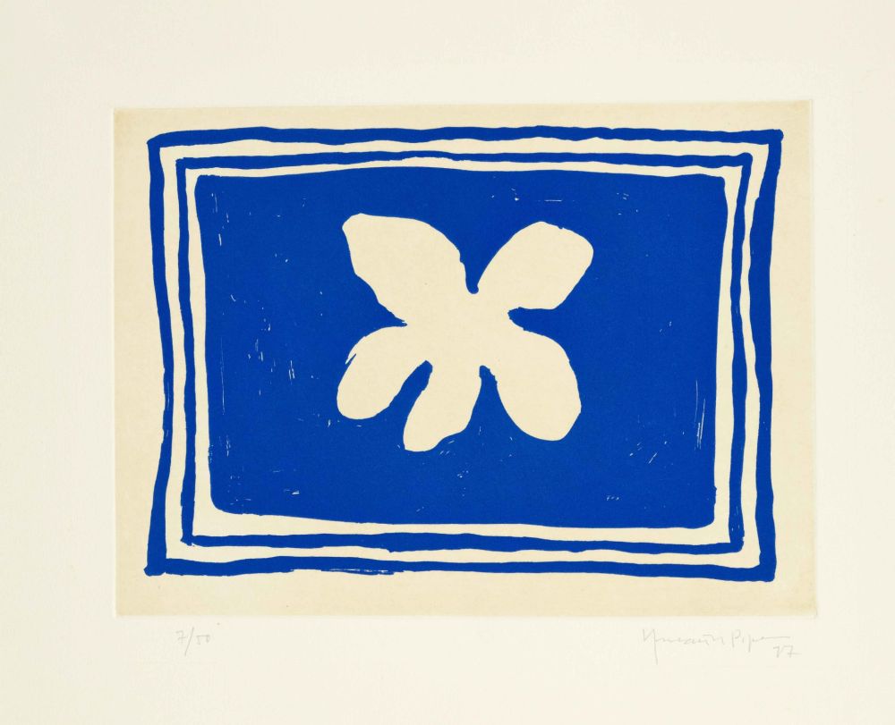 Aguatinta Hernandez Pijuan - Flower in blue frame (Flor blava)