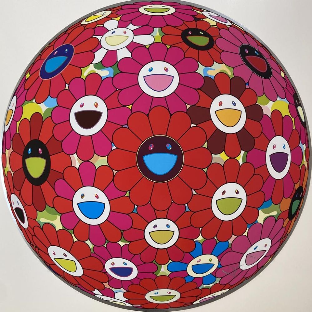 Litografía Murakami - Flowersball (3D) - Red, Pink, Blue