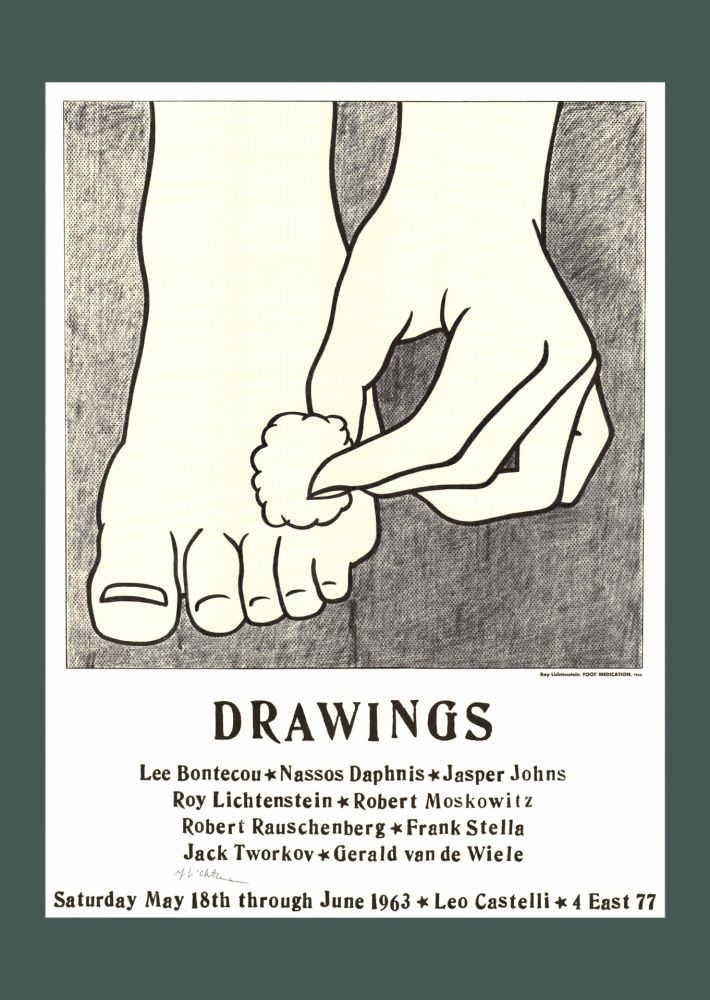 Litografía Lichtenstein - 'Foot Medication (Leo Castelli Mailer)' 1963 Offset-lithograph (Hand-signed)