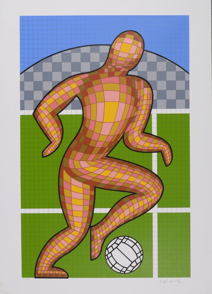Serigrafía Vasarely - Foot (Soccer player), 1997 - Hand-signed !