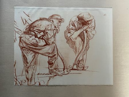 Litografía Brangwyn - Frank Brangwyn - Limited Edition Lithograph entitled 'Deux charpientiers reposant sur leur herminette' 1927