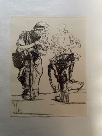 Litografía Brangwyn -  Frank Brangwyn - Limited Edition Lithograph entitled 'Hommes a la hache' 1927