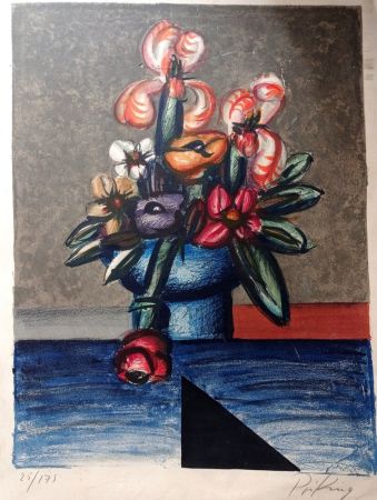 Litografía Priking - Franz Priking, Still Life with Flowers, 60's, Large Hand signed Lithograph, Hand signed!
