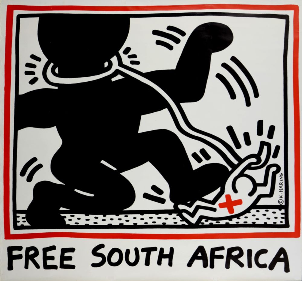 Litografía Haring - Free South Africa, 1985 -  Large poster!