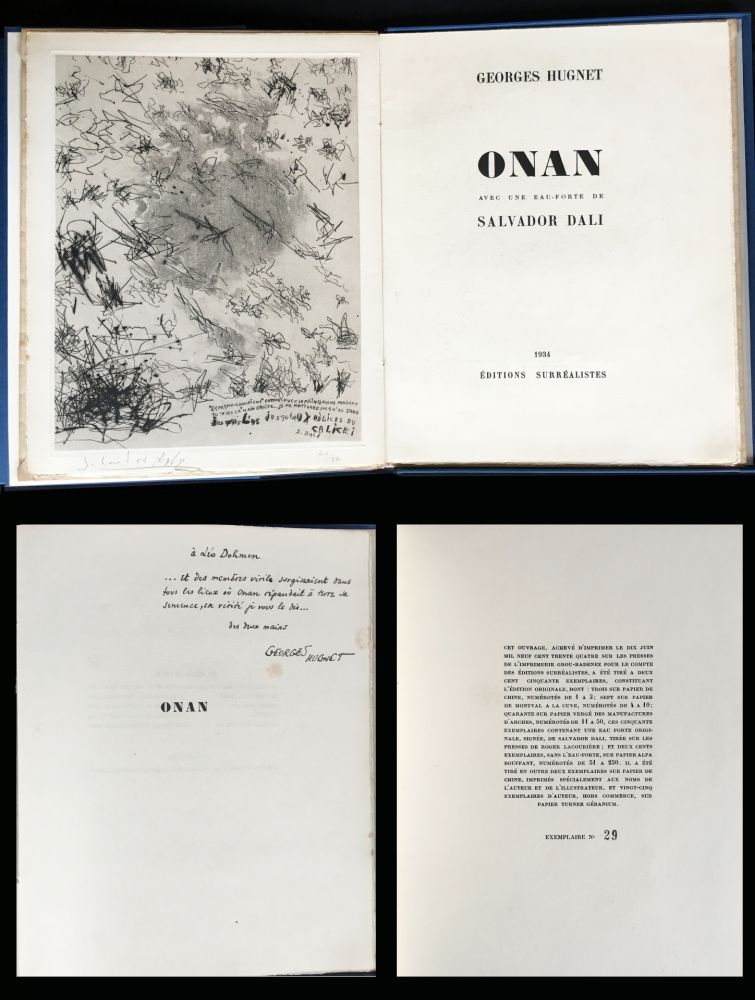 Libro Ilustrado Dali - Georges Hugnet : ONAN. 1 gravure originale signée (1934)
