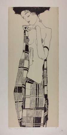 Litografía Schiele - GERTI SCHIELE in a Plaid Garment, 1909 | Lithographie n° 1/40