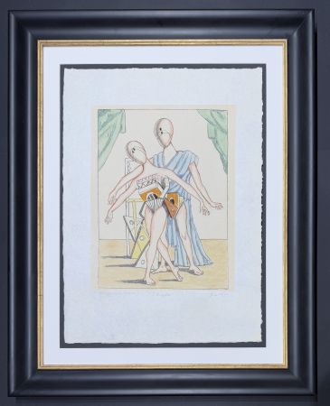 Litografía De Chirico - Giorgio De Chirico (1888-1978) - I danzatori - Lithograph hand-colored by artist - 1970
