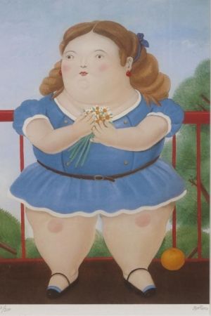 Litografía Botero - Girl on a balcony