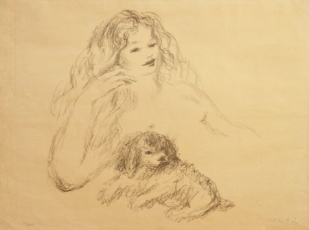 Litografía Vertes - GIRL WITH DOG
