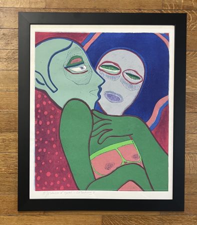 Grabado Corneille - Gravure encadrée Les Amants, 1975 - Epreuve d'essai