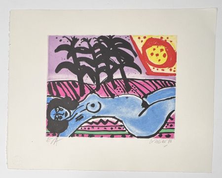 Aguafuerte Y Aguatinta Corneille - Gravure Sous le palmier 1986 - Exemplaire d'artiste EA