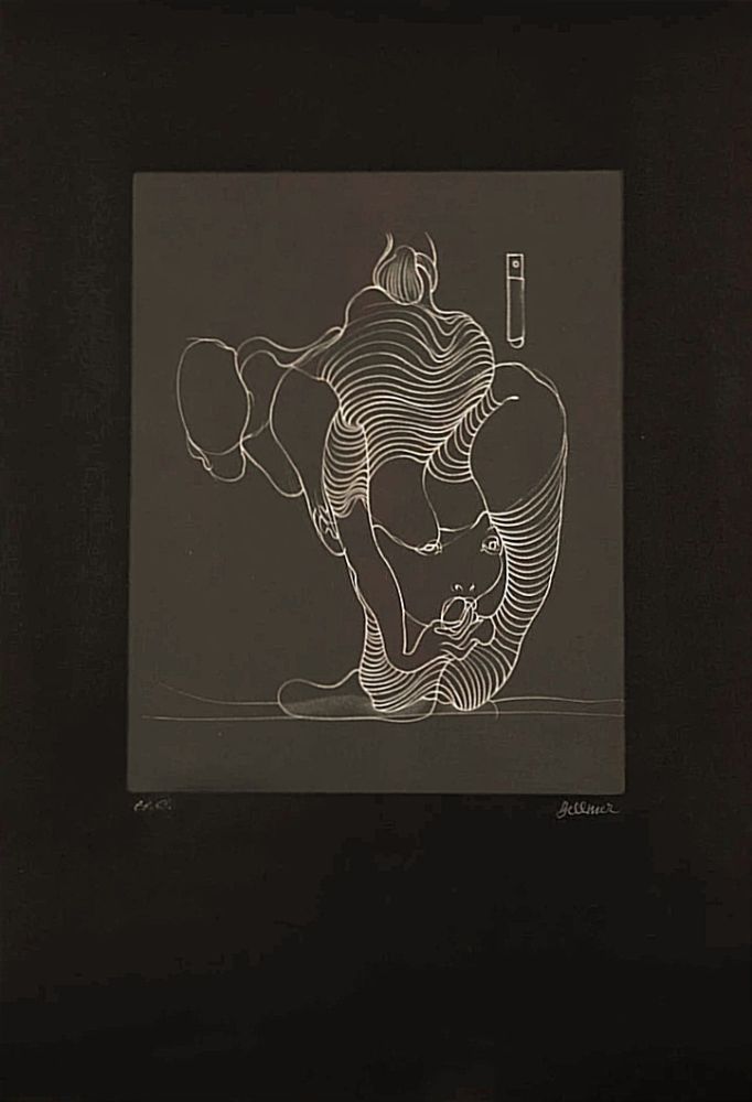 Aguafuerte Bellmer - Hans BELLMER (1902-1975) - Woman swallowing a snake, 1972. Hand-signed etching