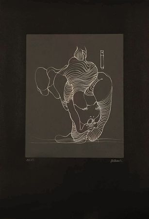 Aguafuerte Bellmer - Hans BELLMER (1902-1975) - Woman swallowing a snake, 1972. Hand-signed etching