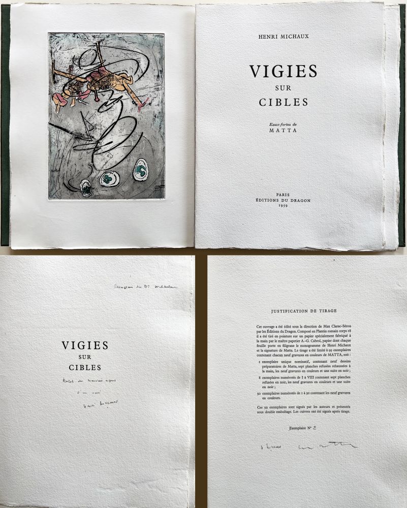 Libro Ilustrado Matta - Henri Michaux : VIGIES SUR CIBLE. 9 gravures. Avec une dédicace autographe de Michaux.
