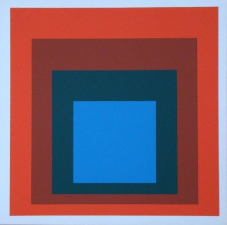 Serigrafía Albers - Homage to the Square - blue+darkgreen with 2 reds, 1955