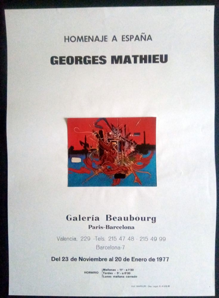 Cartel Mathieu - Homenaje a España - Galeria Beaubourg Paris - Barcelona 1977