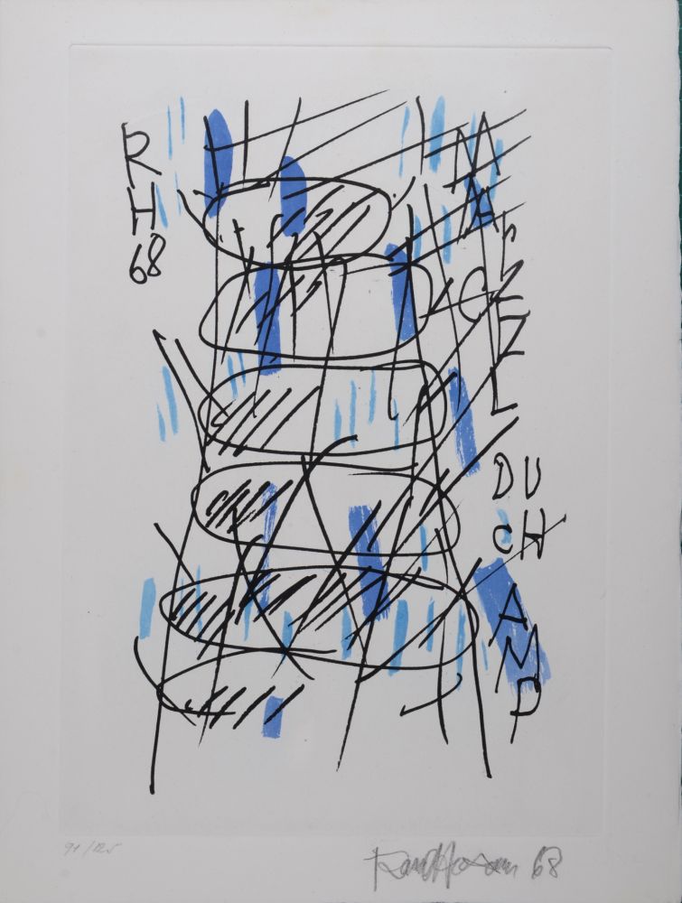 Grabado Hausmann - Hommage à Marcel Duchamp, 1971 - Hand-signed