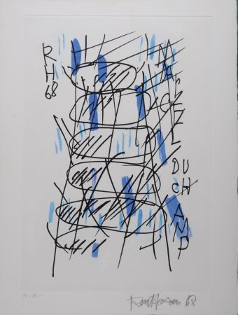 Grabado Hausmann - Hommage à Marcel Duchamp, 1971 - Hand-signed