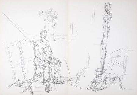 Litografía Giacometti - Homme assis et sculptures, 1961