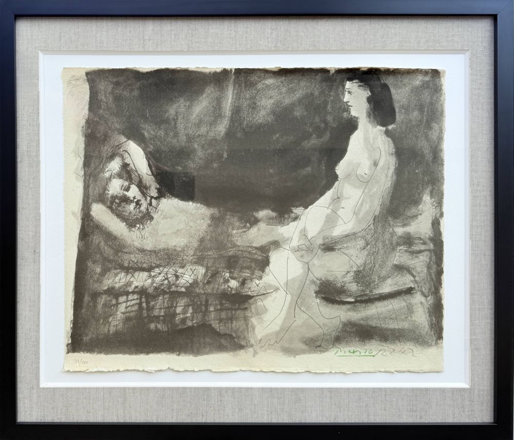 Litografía Picasso - Homme couché et femme assise