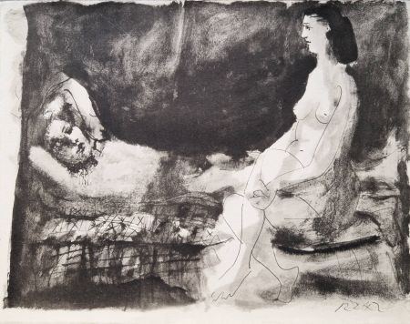 Pochoir Picasso - Homme couché et femme assise