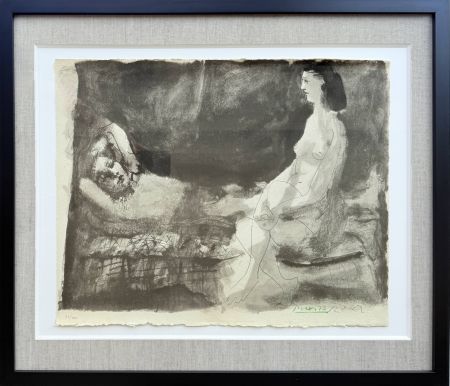 Litografía Picasso - Homme couché et femme assise
