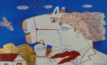Litografía Fassianos - Homme et cheval