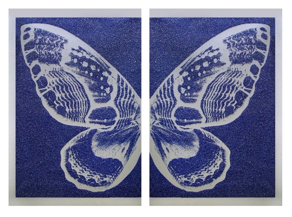 Serigrafía Robierb - Hybrid Silver Butterfly l on Blue