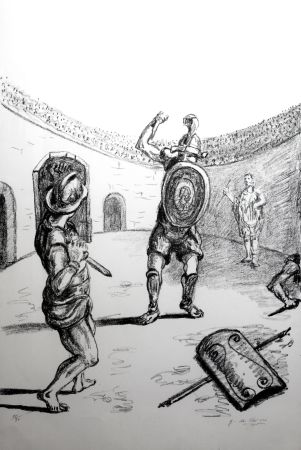 Litografía De Chirico - I gladiatori in bianco e nero