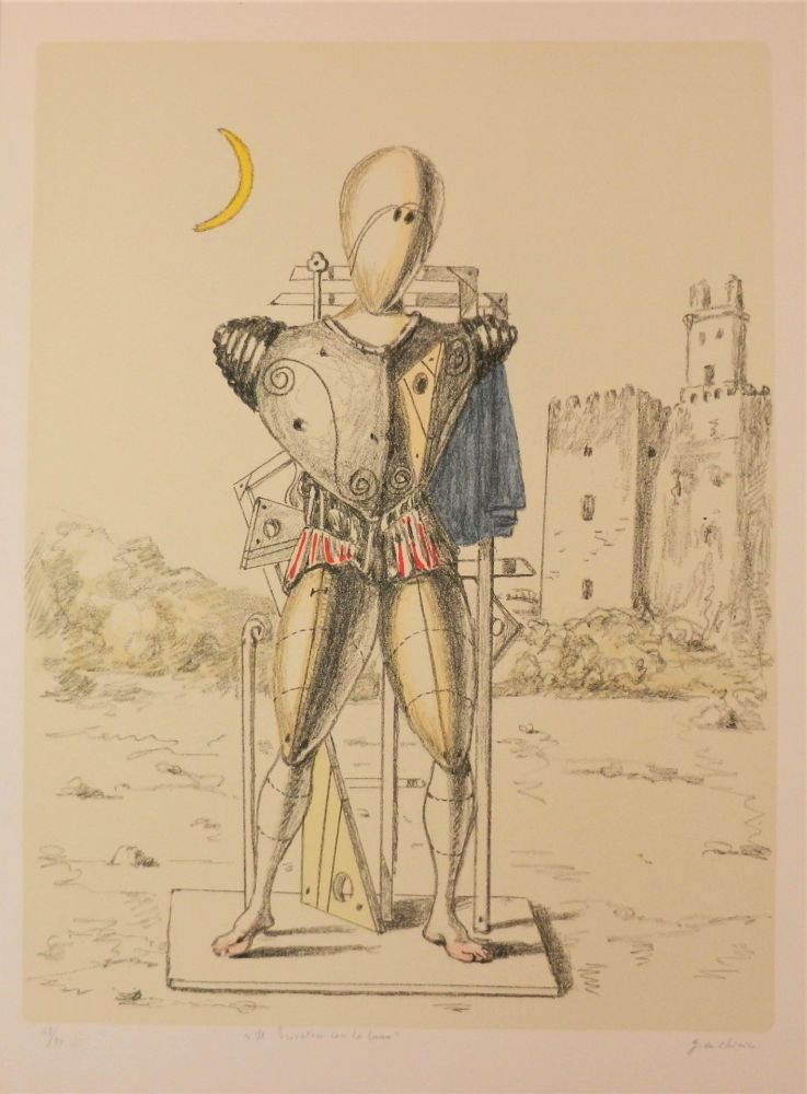 Litografía De Chirico - Il trovatore con la luna