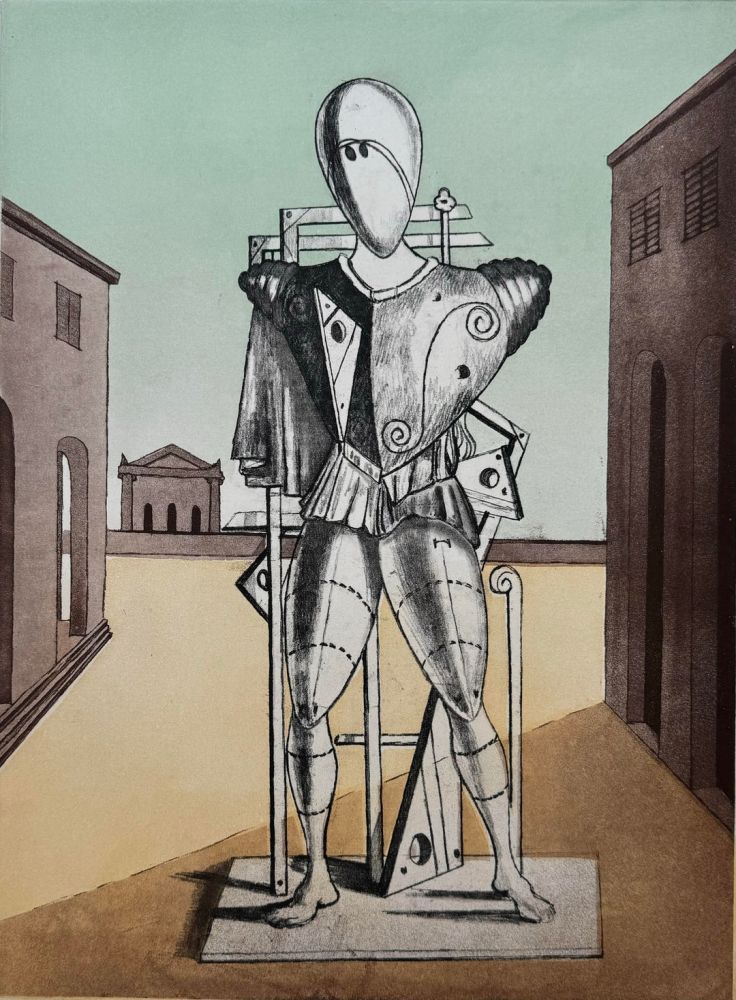 Aguafuerte De Chirico - Il trovatore nella piazza