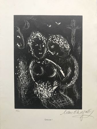 Linograbado Chagall - Il y a là-bas aux aguets une croix (1984)
