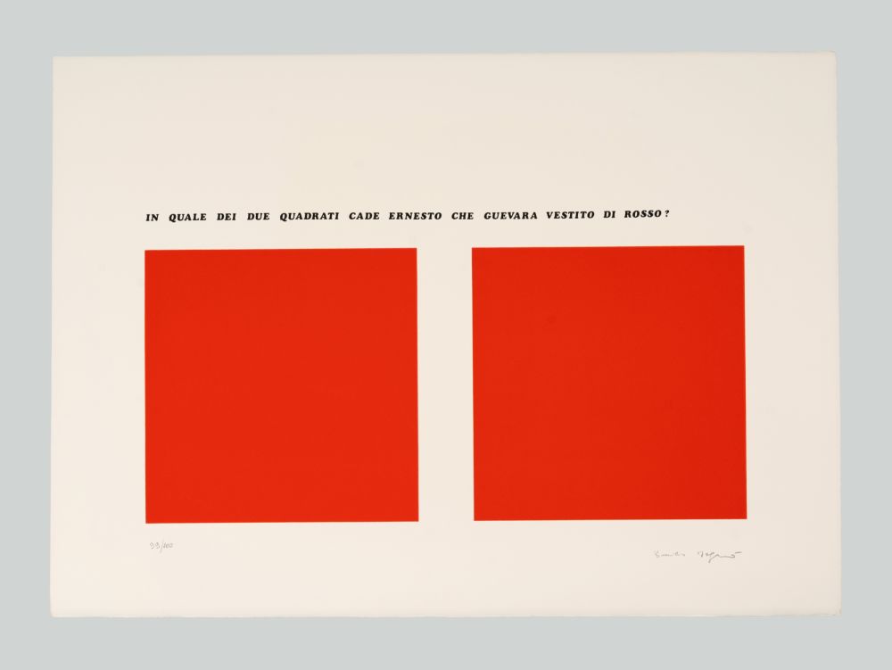 Serigrafía Isgro - In quale dei due quadrati cade Che Guevara vestito di rosso