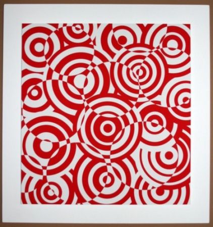 Grabado En Madera Asis - Interferences cercles rouge et blanc