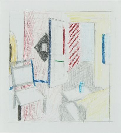 Sin Técnico Lichtenstein - Interior Room Study is a coloured pencil and graphite on paper