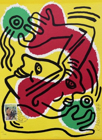 Litografía Haring - : International Volunteer Day 1988 - RARE VARIENT