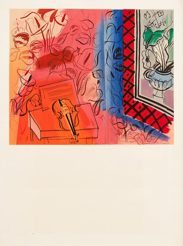 Litografía Dufy - INTÉRIEUR AU VIOLON ROUGE (Musée National D'Art Moderne 1953)